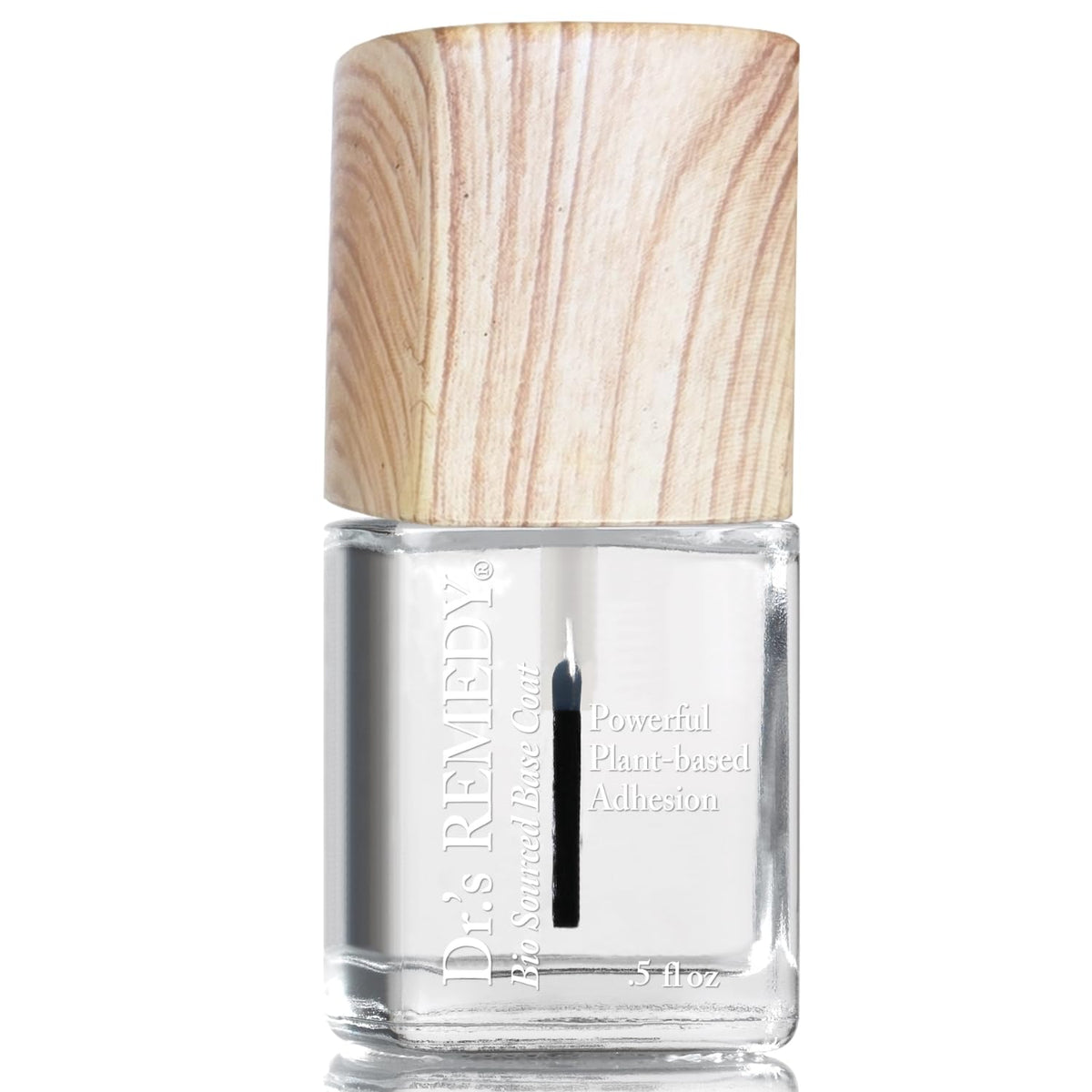Dr.'s Remedy Clear Base Coat bottle close-up, nourishes nails for stronger results.