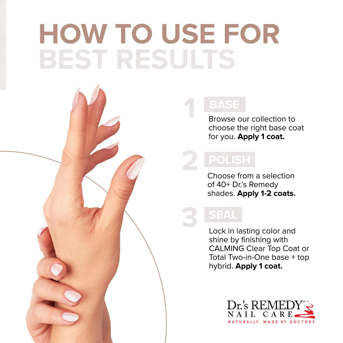 Dr.'s Remedy Enriched Nail Polish application in progress shows quick-dry shine.