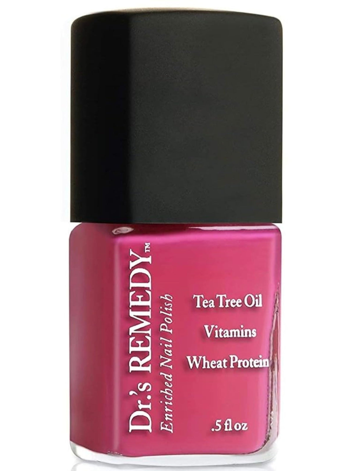 Dr.'s Remedy Enriched Nail Polish bottle shows HOPEFUL Hot Pink color with long-lasting shine