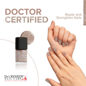 Brush applying Dr.'s Remedy Poised Pink Champagne for smooth quick-dry finish