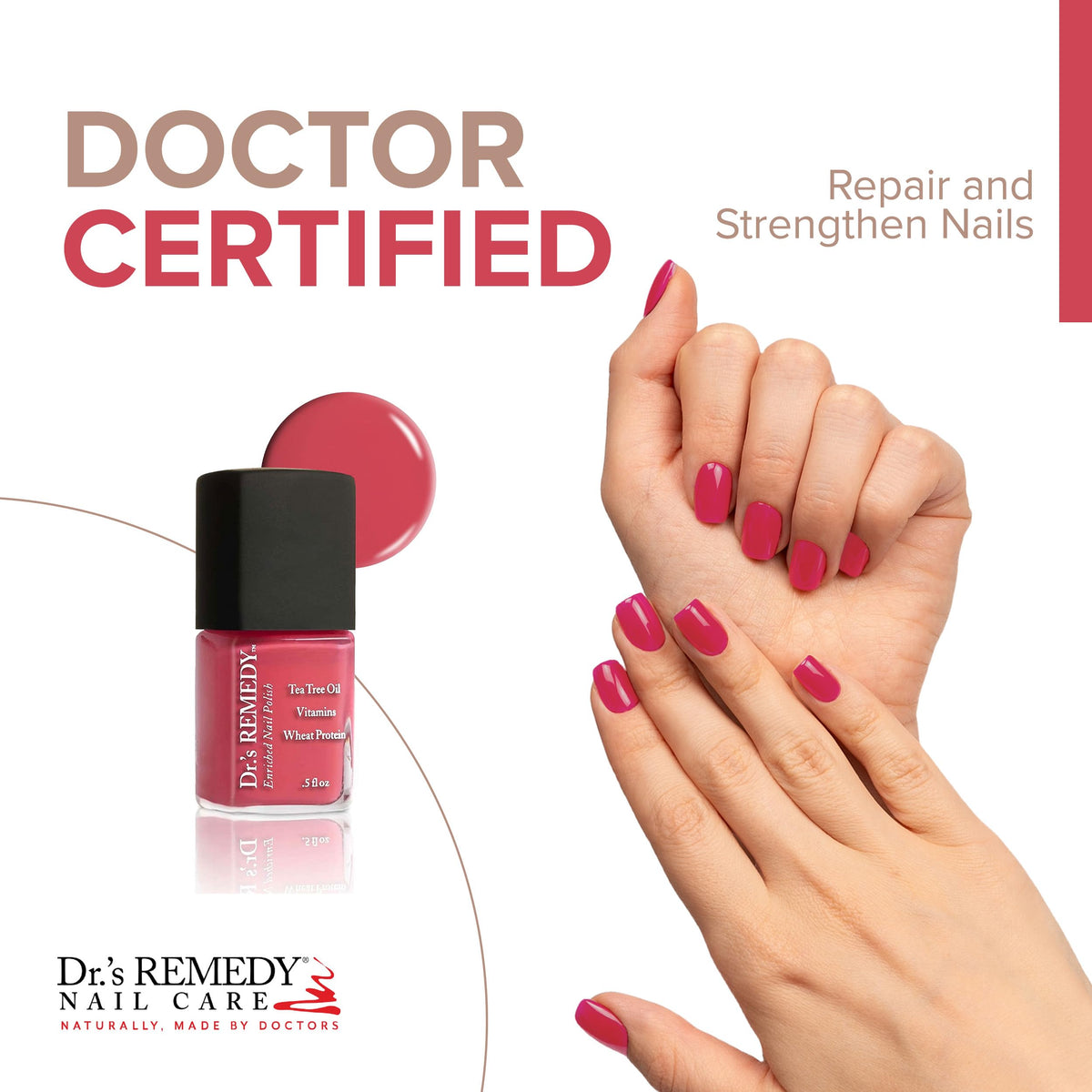 Dr.’s Remedy Enriched Nail Polish brush in action for smooth, precise application.