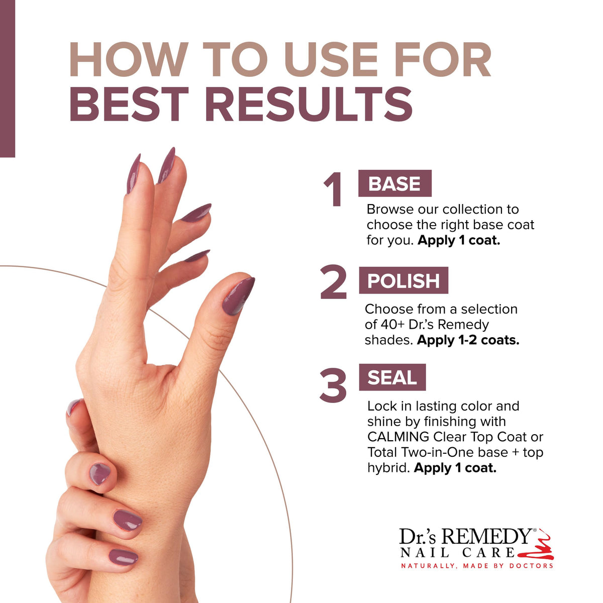 Dr.’s Remedy Enriched Nail Polish glossy finish after quick-dry formula.