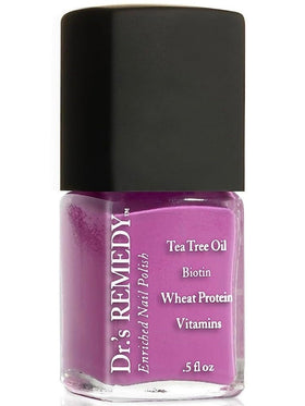 Dr.'s Remedy Enriched Nail Polish Magnificent Magenta bottle ready for application with a non-toxic shine.