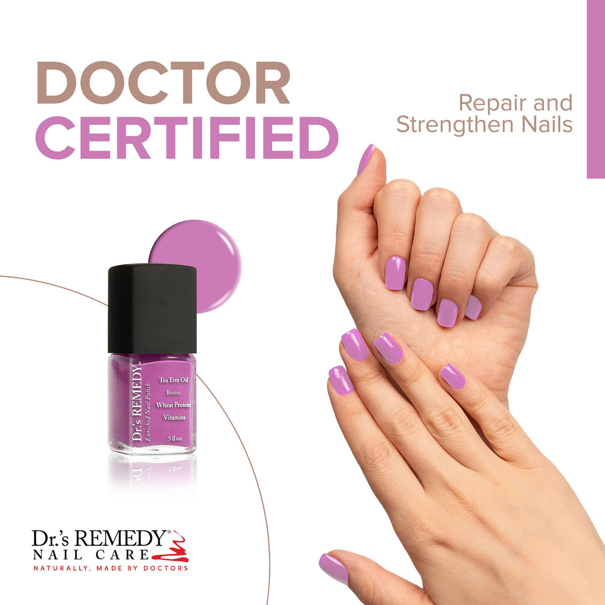 Dr.'s Remedy Enriched Nail Polish Magnificent Magenta brush demonstrates smooth, even coverage.