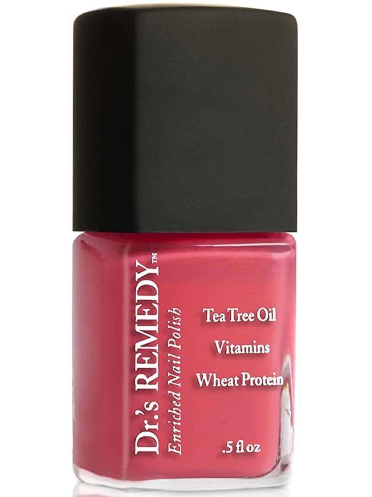 Dr.’s Remedy Enriched Nail Polish Peaceful Pink Coral bottle shows non-toxic, doctor-formulated care.