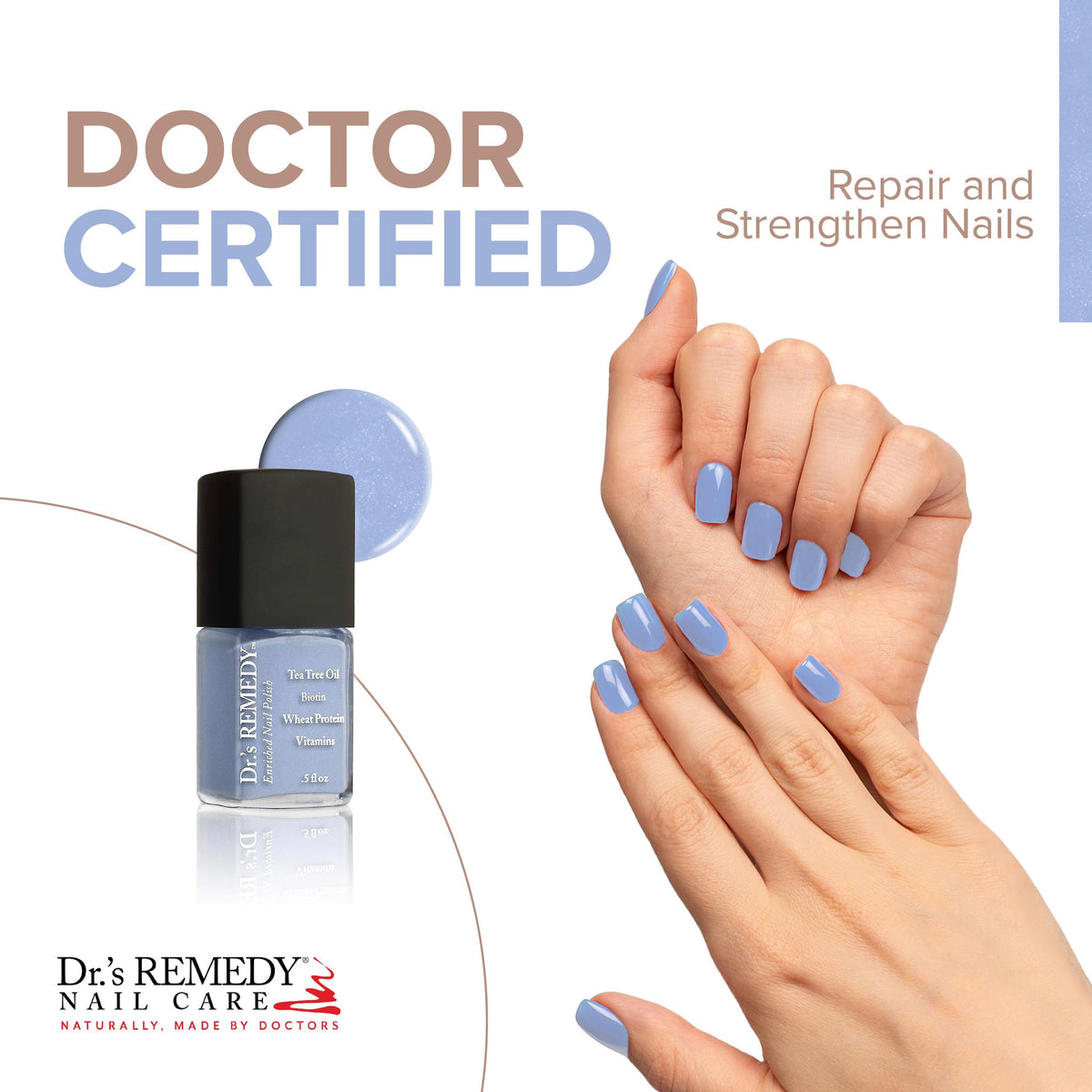 Dr.'s Remedy Perceptive Periwinkle brush enables smooth, quick-dry application