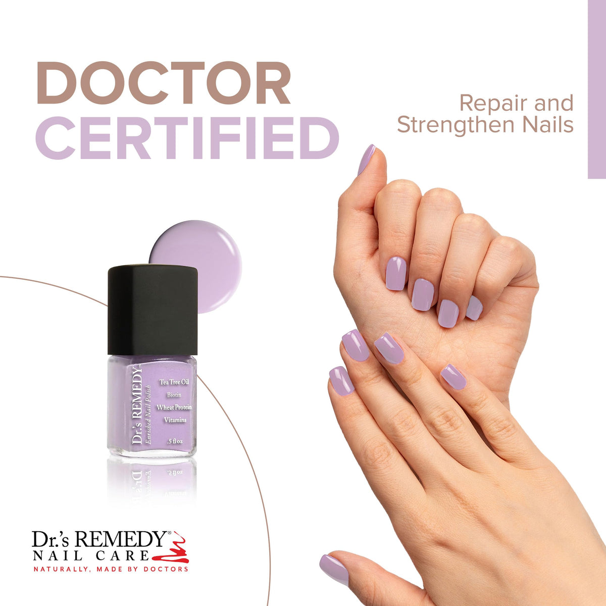 Closeup of Dr.’s Remedy Lyrical Lilac bottle showing rich vegan formula