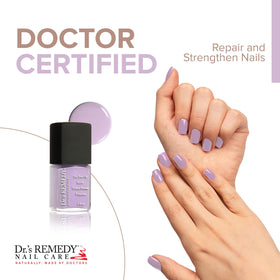 Closeup of Dr.’s Remedy Lyrical Lilac bottle showing rich vegan formula