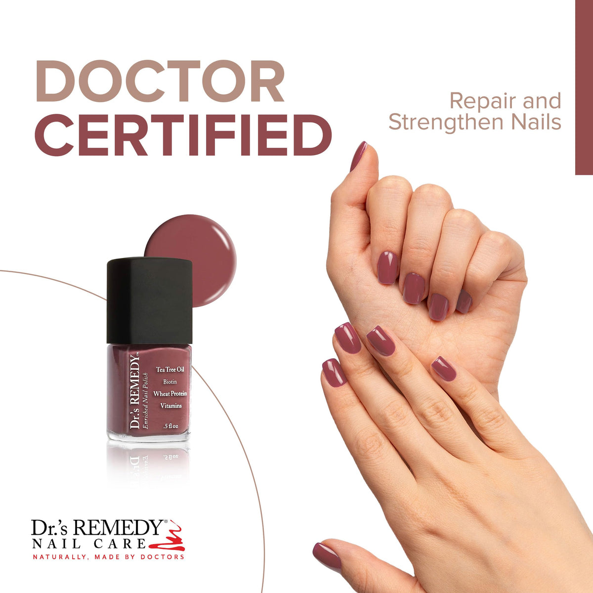 Dr.'s Remedy Mellow Mauve brush stroke demonstrates smooth, even application