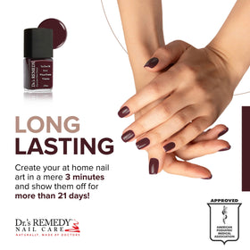 Close-up of Dr.’s Remedy Merlot nails shows a glossy, fortified finish.