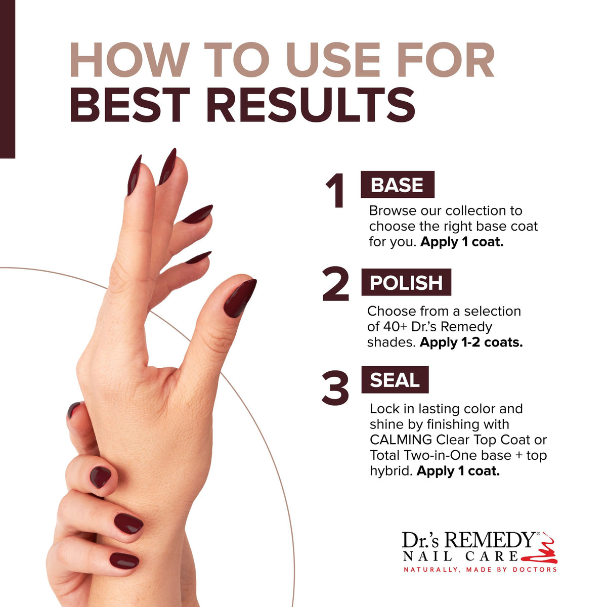 Packaging highlights Dr.’s Remedy 24-Free, cruelty-free and vegan-friendly claims.