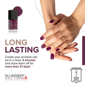 Brush-stroke application shows smooth, even coverage for quick-dry wear.