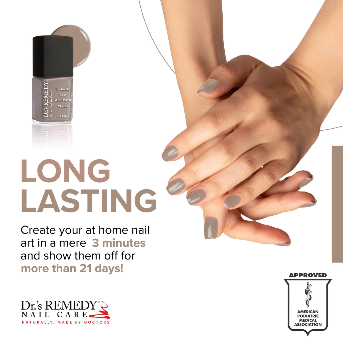 Ingredients of Dr.'s Remedy nail care including tea tree oil and vitamins