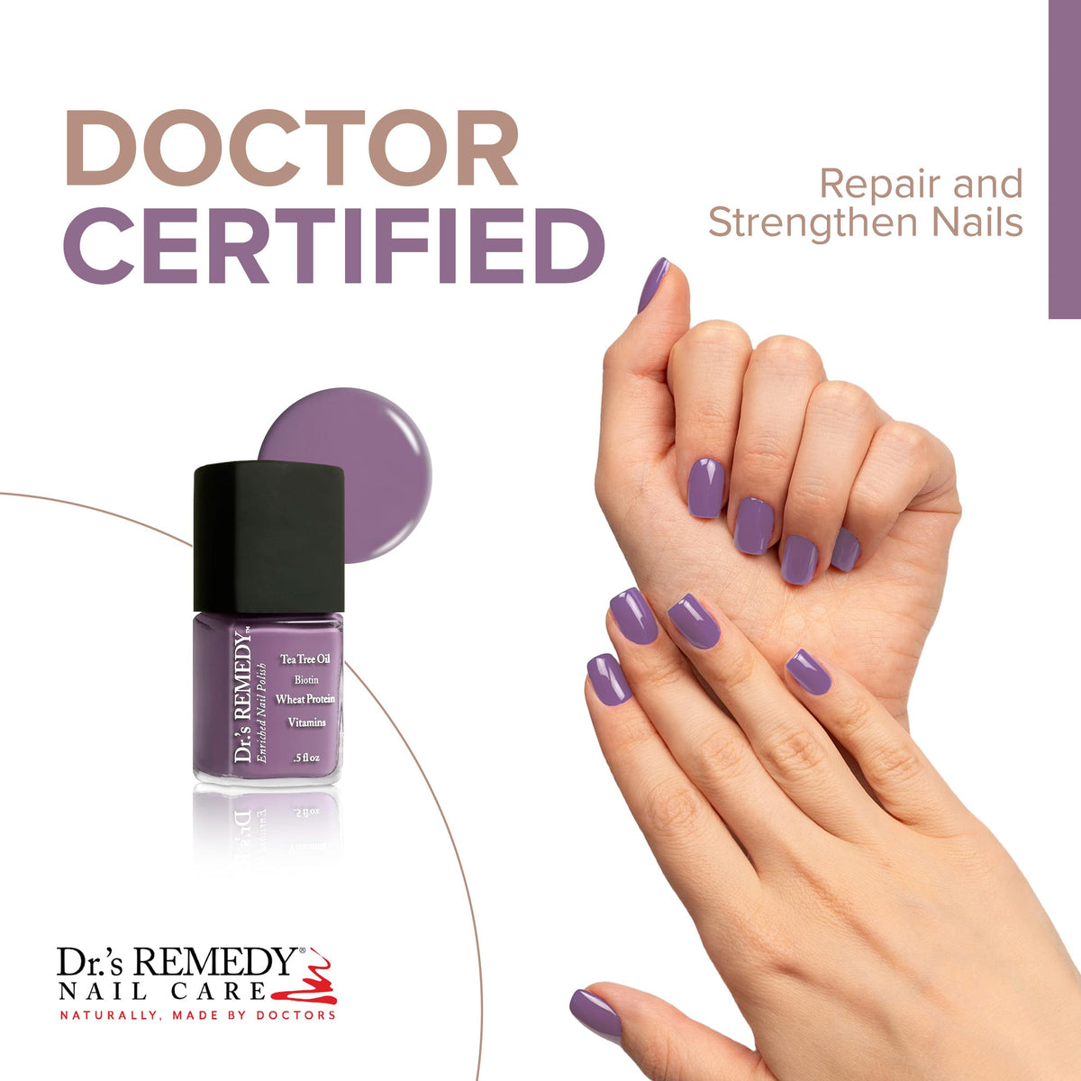 Dr. Remedy PLUCKY Plum nail polish brush applying smooth, quick-dry finish