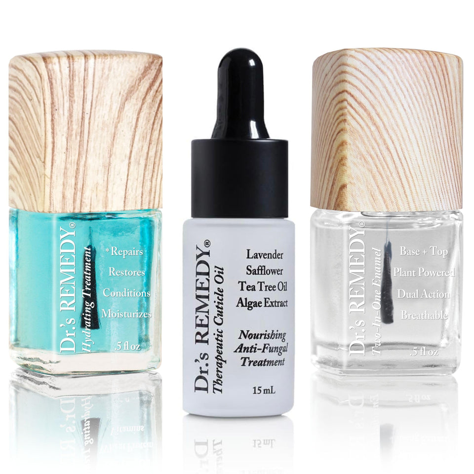 Dr.'s Remedy restorative remedy trio nail polish set with color swatches for healthier-looking nails.