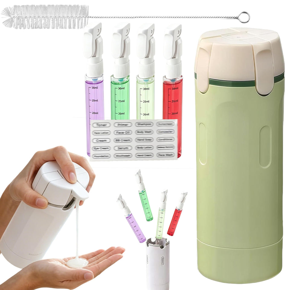Drtfrn 4-in-1 travel dispenser bottles set, compact 30ml capacity, ideal for packing.