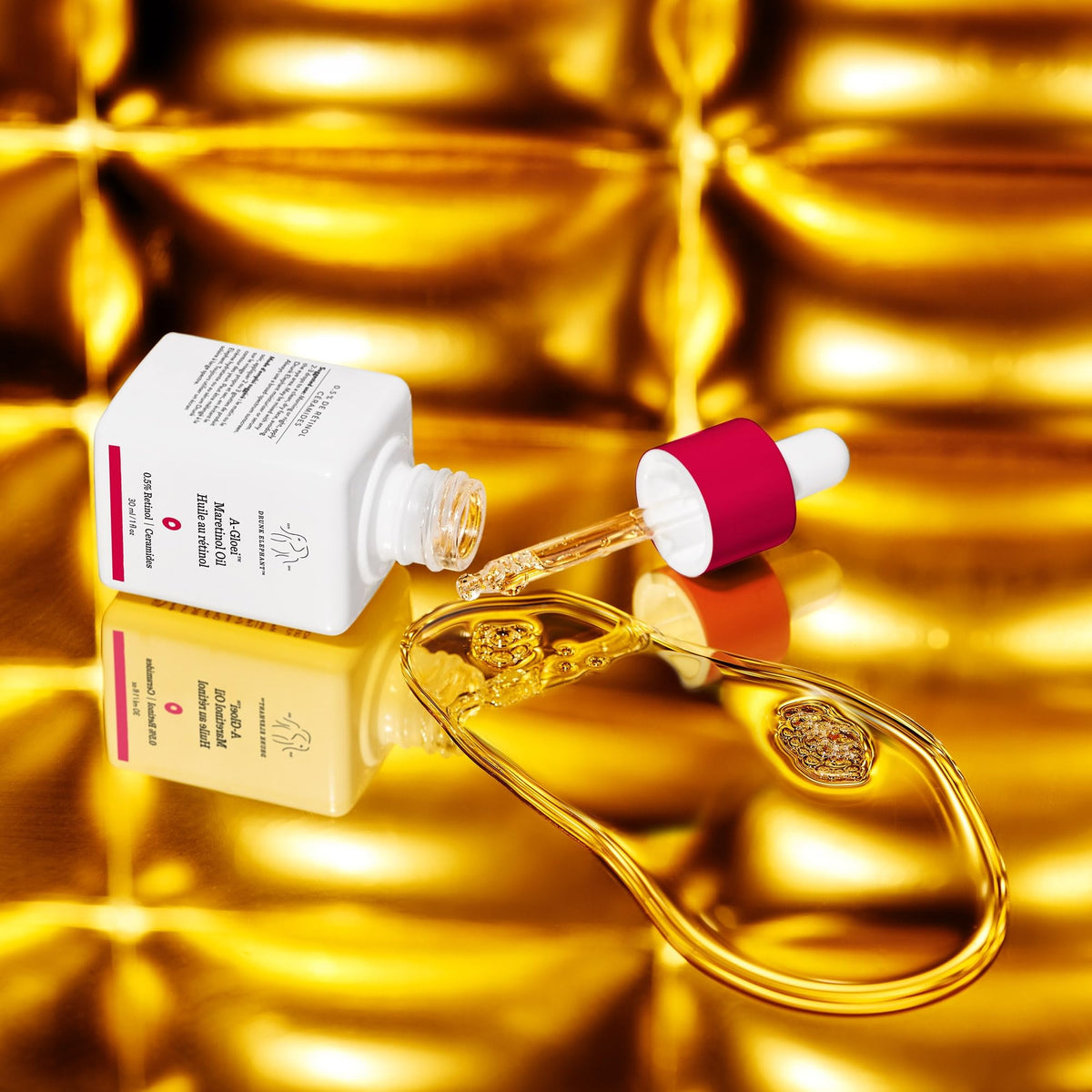 Drunk Elephant A-Gloei Maretinol Oil packaging highlighting clean formula.