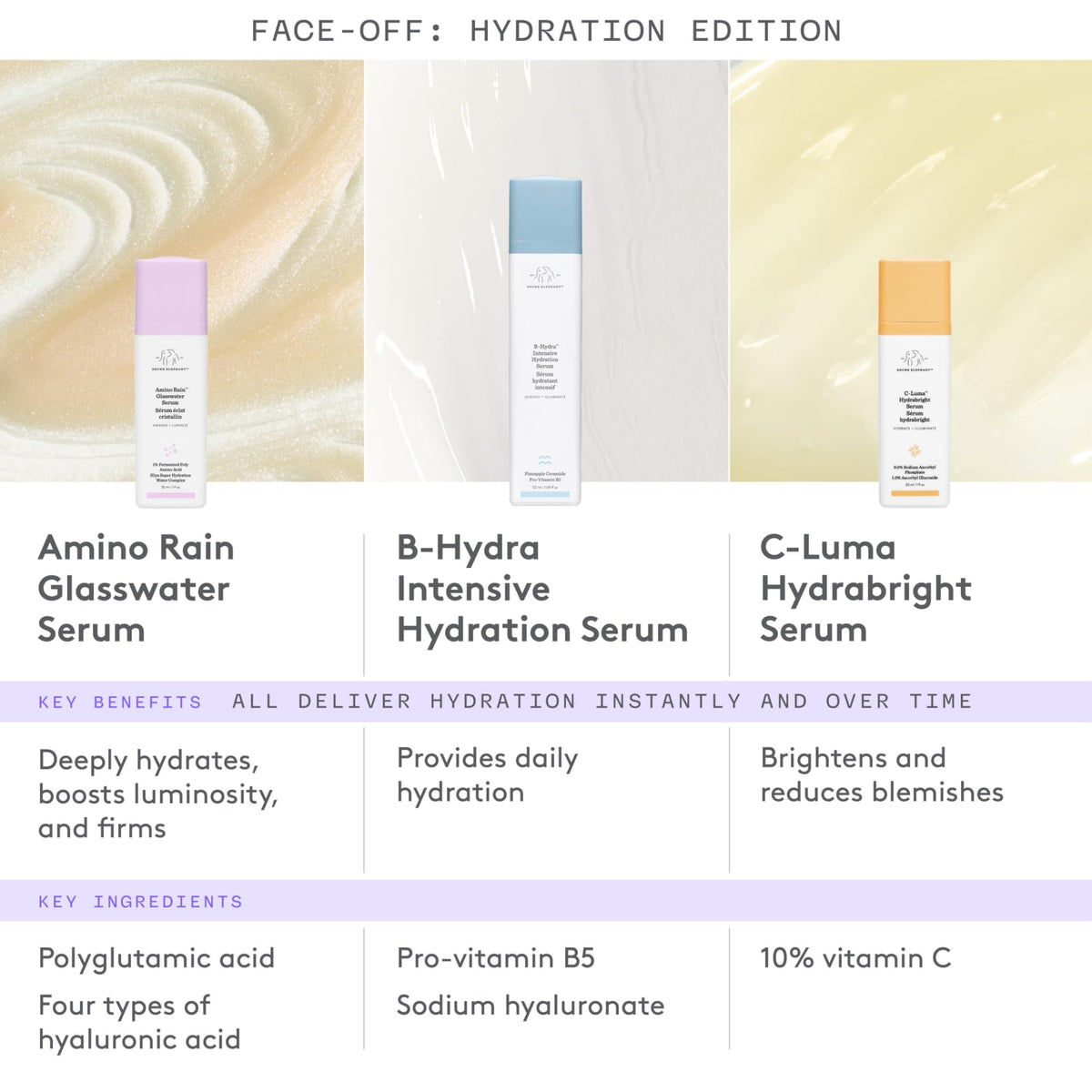 Drunk Elephant Amino Rain pre-makeup glow demonstrates natural radiance before makeup.