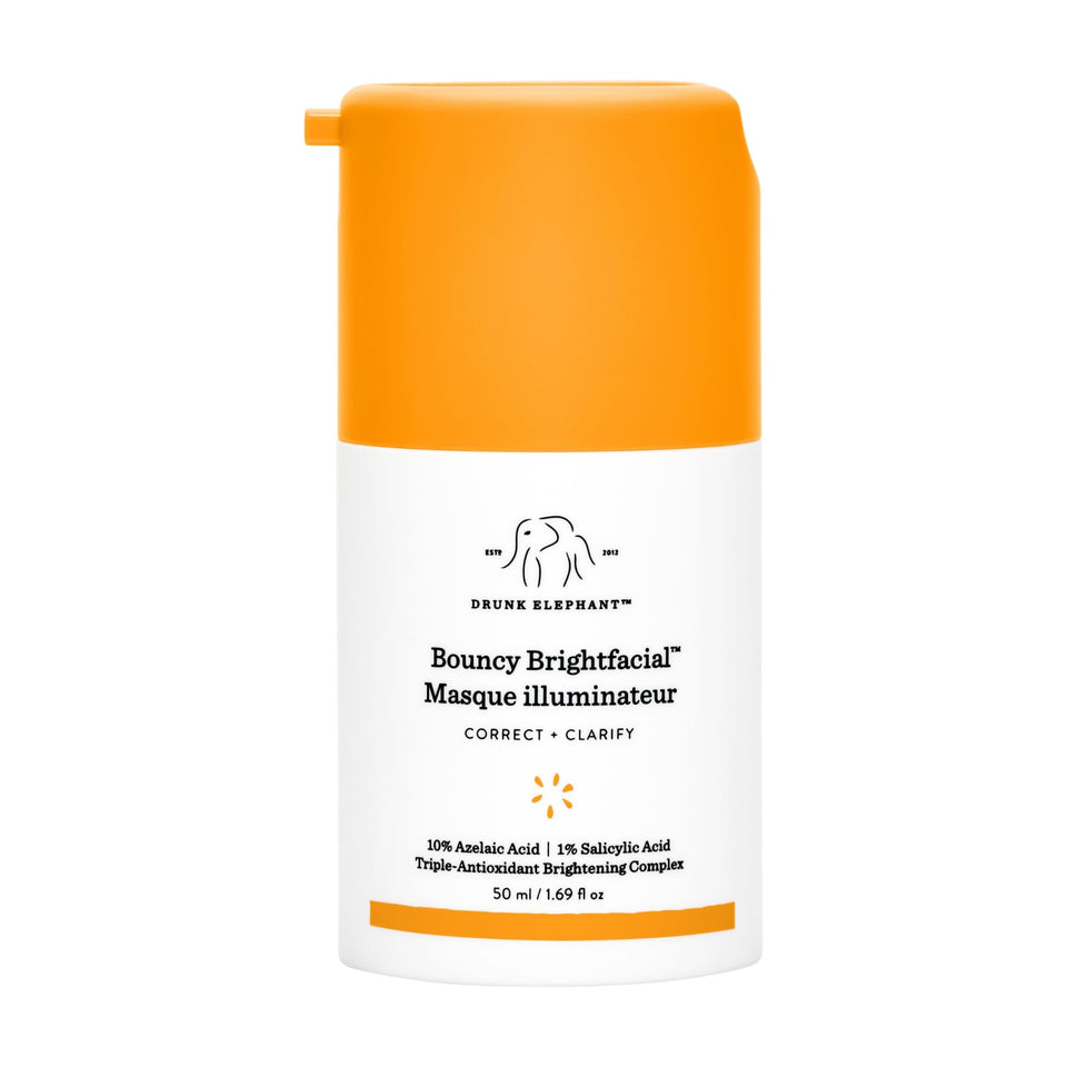 Drunk Elephant Bouncy Brightfacial bottle pour shows easy dispensing for radiant skin