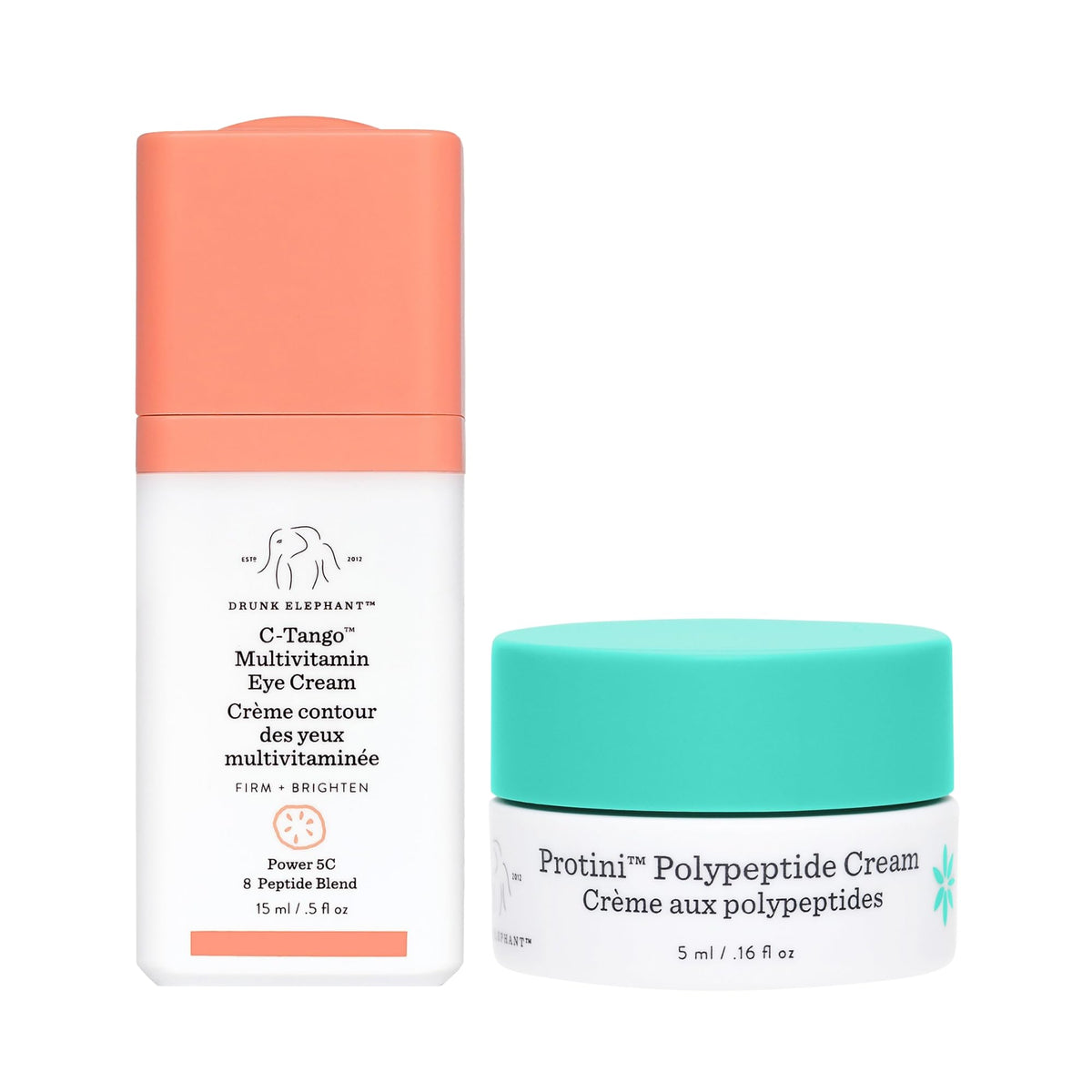 Drunk Elephant C-Tango eye cream jar close-up shows brightening vitamin C benefits.