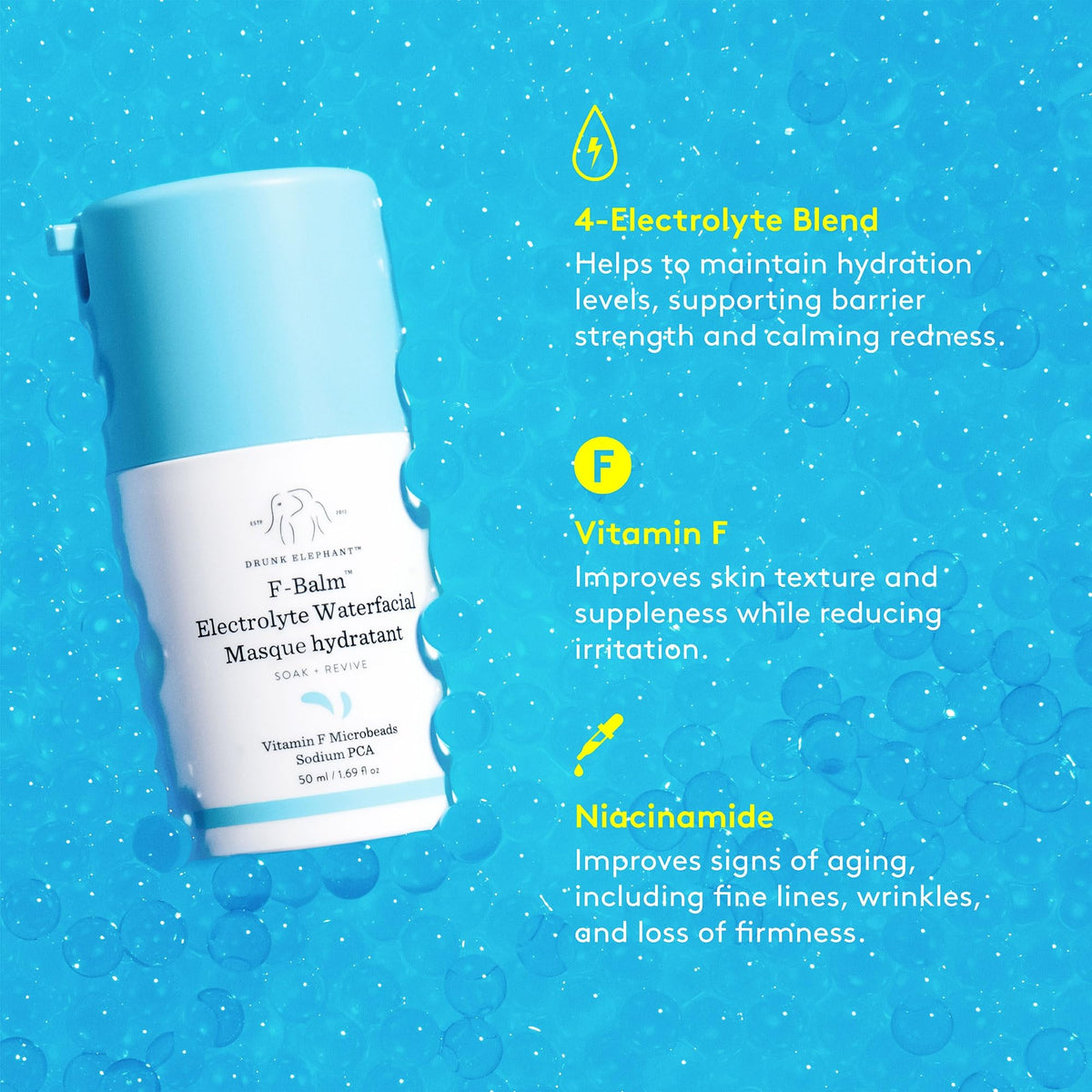Drunk Elephant F-Balm Waterfacial visible on nightstand during evening routine
