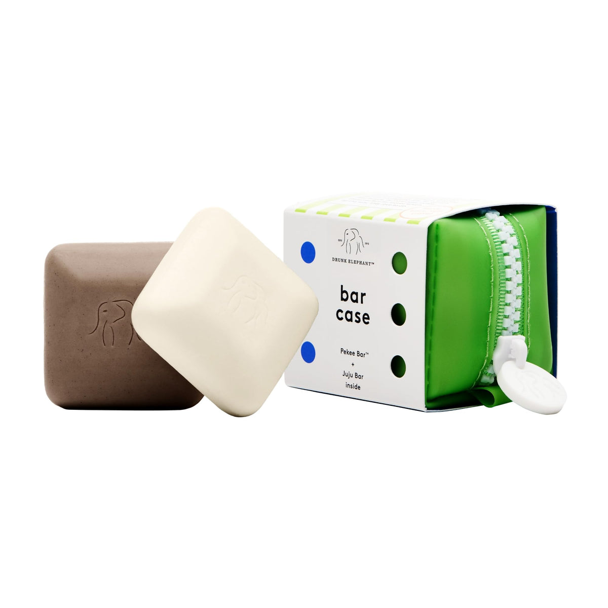 Drunk Elephant Juju Bar in travel case for convenient cleansing.