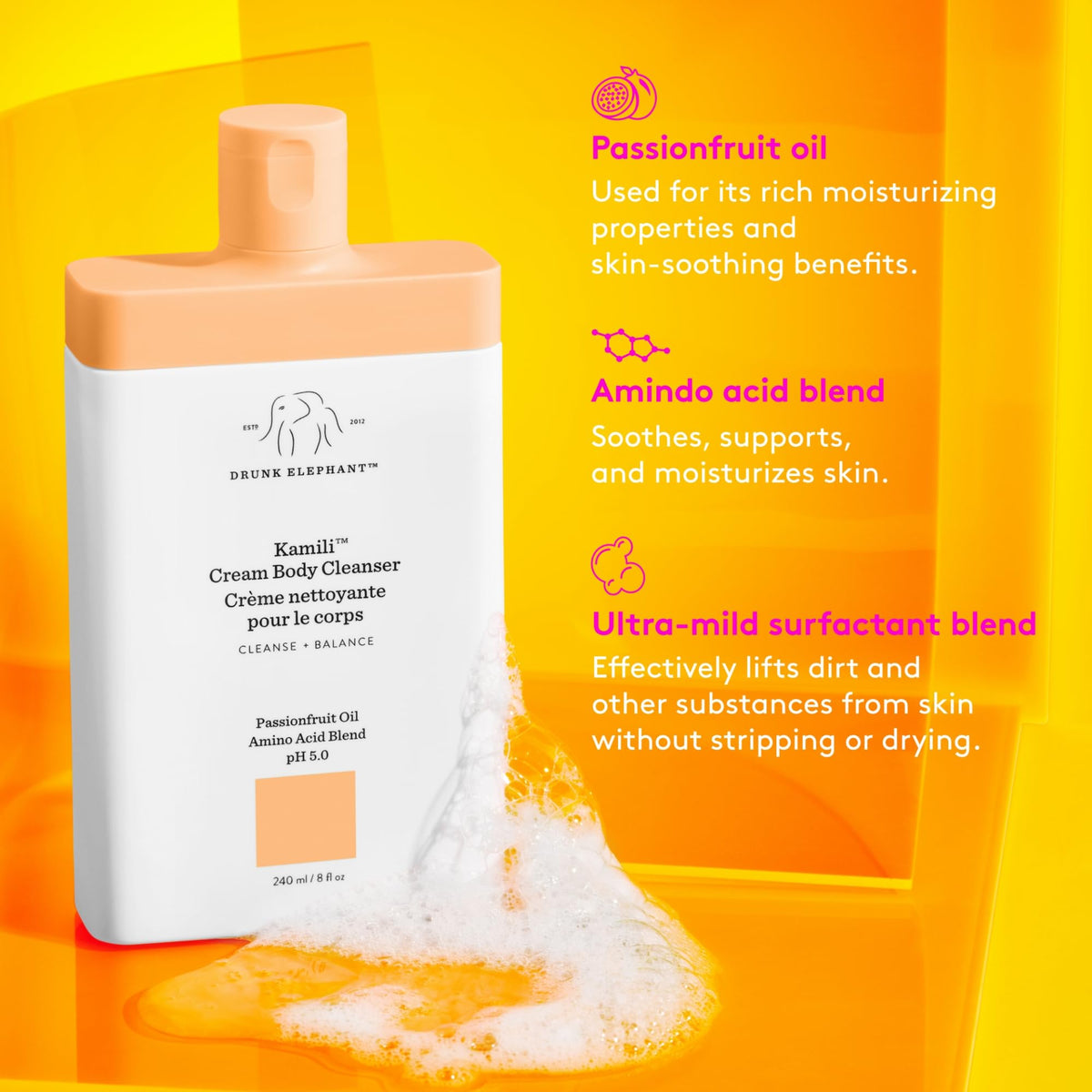Drunk Elephant Kamili Cream Body Cleanser marula oil ingredients highlight nourishing formula