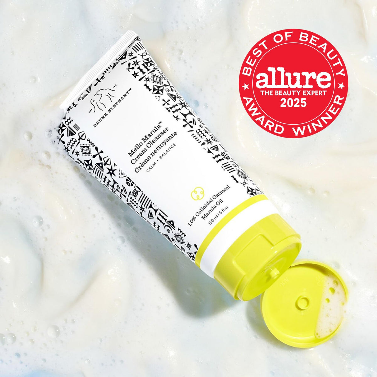 Drunk Elephant Mello Marula Cream Cleanser label close-up.
