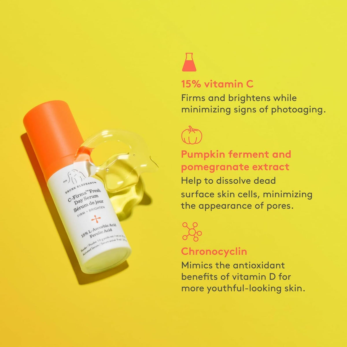 Close-up of serum drop and palm mix for the morning routine with Drunk Elephant