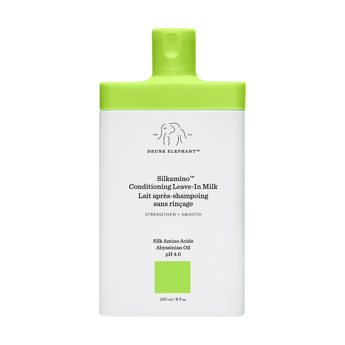 Drunk Elephant Silkamino leave-in milk bottle for deep conditioning and light hold