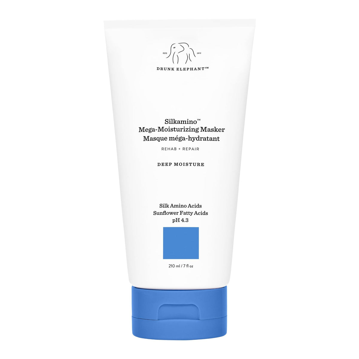 Drunk Elephant Silkamino Masker bottle showing the deep moisture formula for dry hair