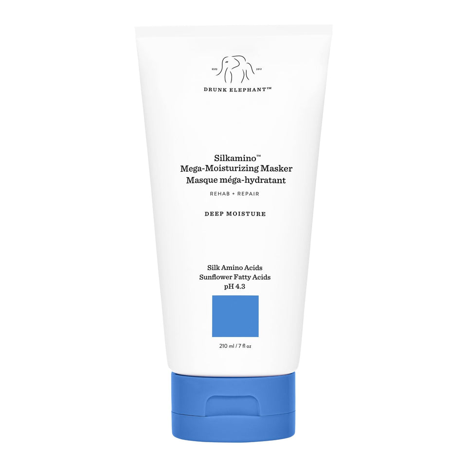 Drunk Elephant Silkamino Masker bottle showing the deep moisture formula for dry hair