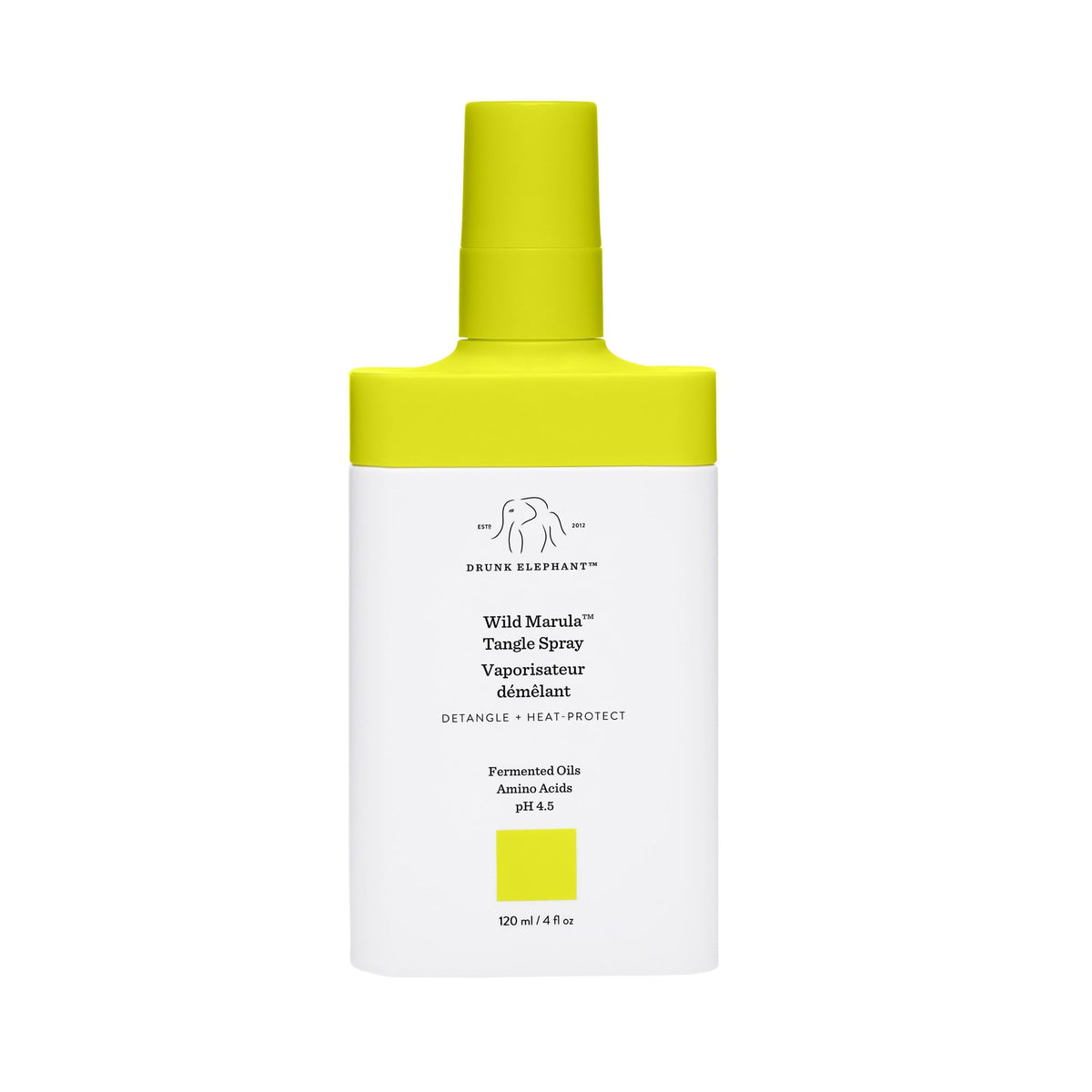 Drunk Elephant Wild Marula Tangle Spray bottle, lightweight detangler for easy hair management.