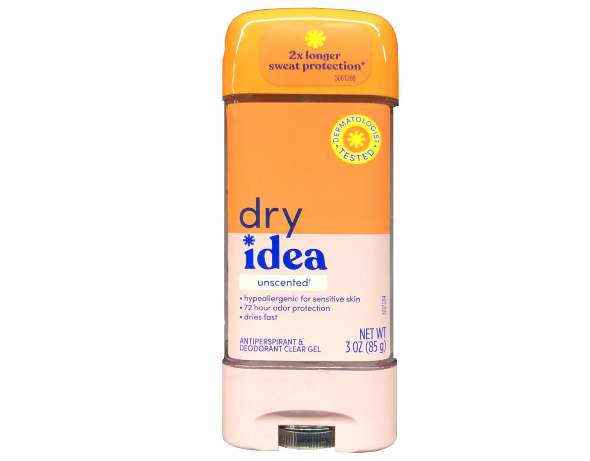 Clear gel bottle with minimalist Dry Idea label