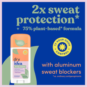 Dry Idea Plant-Based Antiperspirant highlights 75% plant formula for sensitive skin.