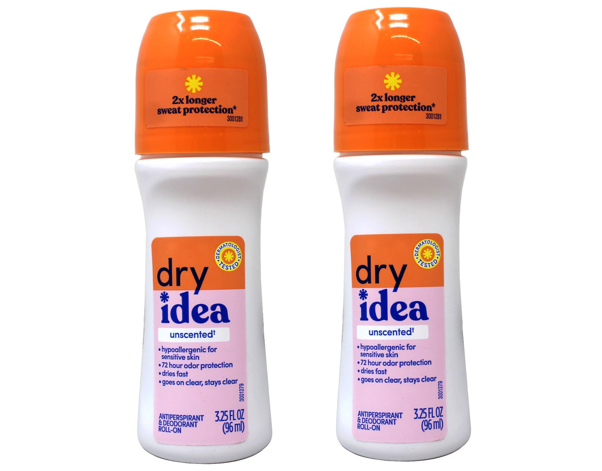 Dry Idea unscented roll-on bottle showing long-lasting freshness