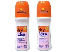 Dry Idea unscented roll-on bottle showing long-lasting freshness