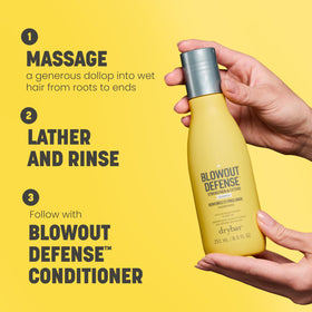 Drybar Blowout Defense Shampoo haircare routine closeup emphasizes hydration.