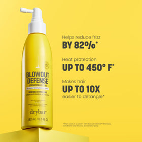 Drybar Blowout Defense spray application shows easy, even distribution for styling.