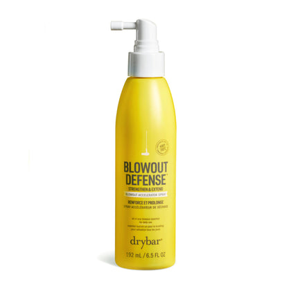 Drybar Blowout Defense bottle top view demonstrates fast-drying formula.