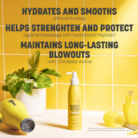 Drybar Blowout Defense detangling capability shown on finished hair.