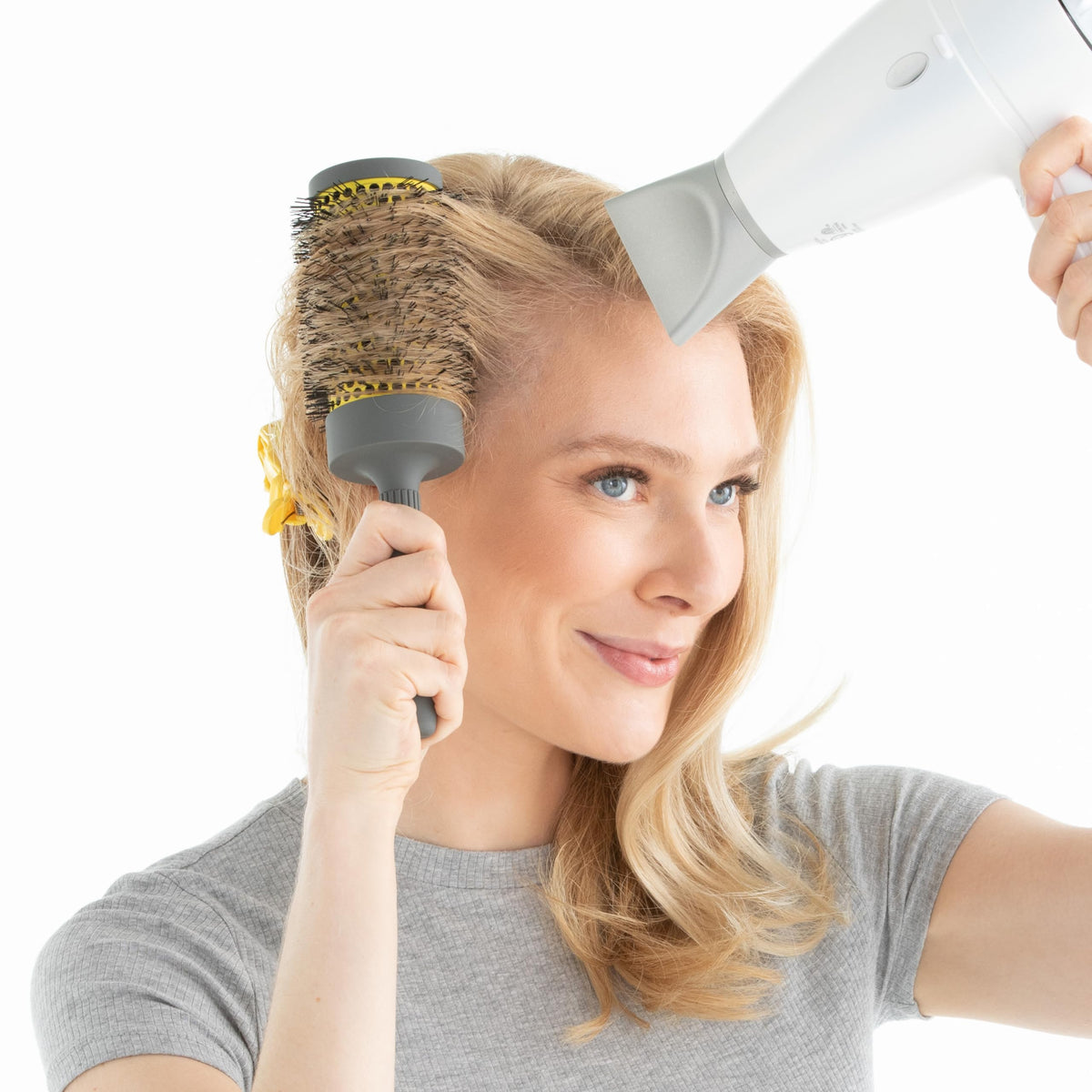 Hair-on-brush shot showing bristle design for tension and control