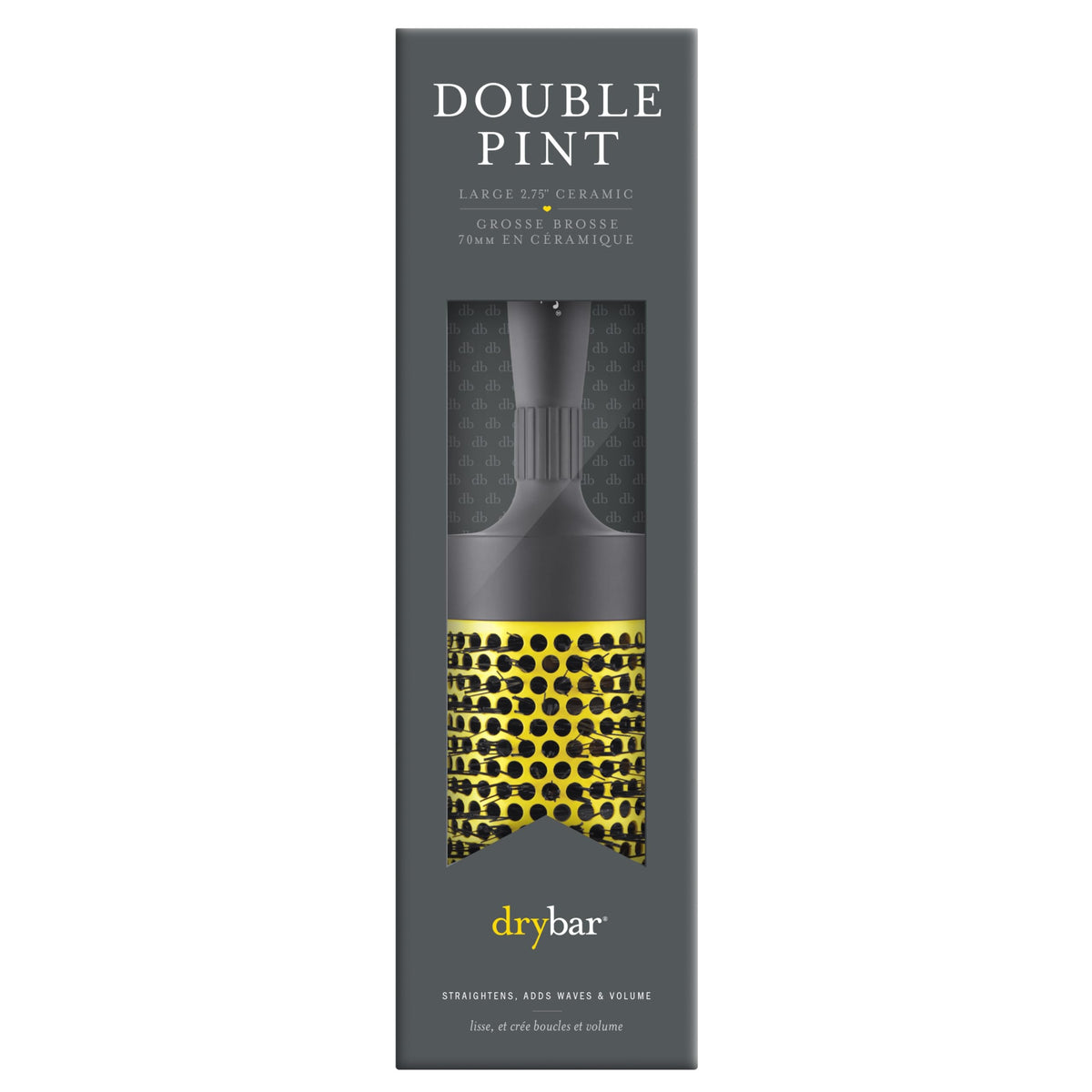 Drybar Double Pint brush side view highlighting ergonomic soft-touch handle