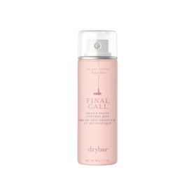 Drybar Final Call frizz mist bottle front showing travel-size packaging for easy frizz control