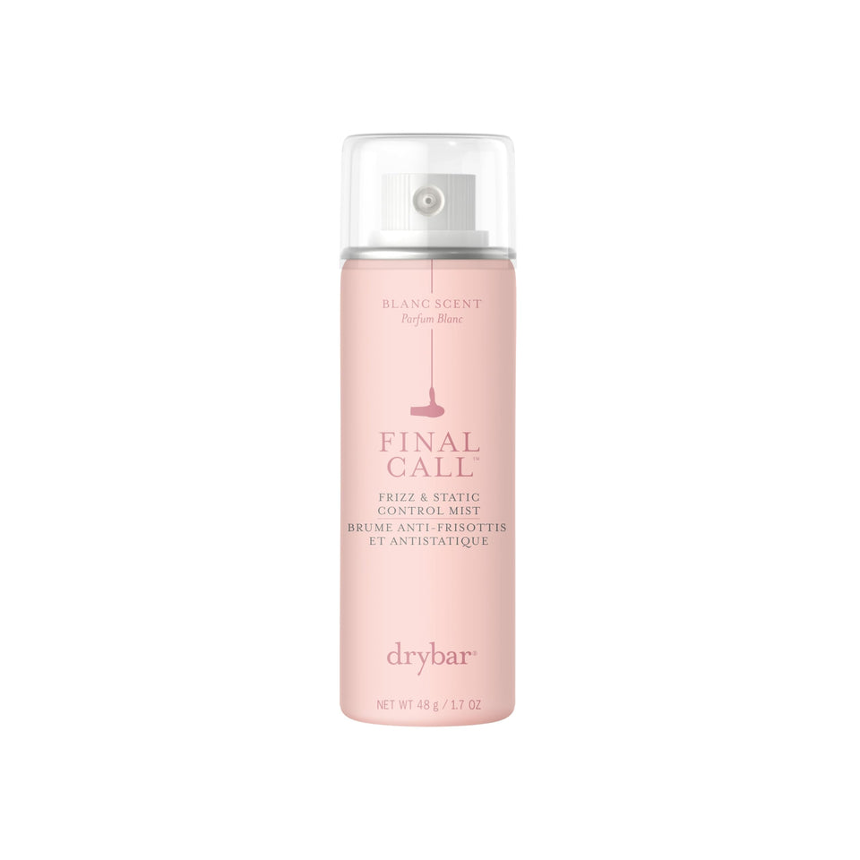 Drybar Final Call frizz mist bottle front showing travel-size packaging for easy frizz control