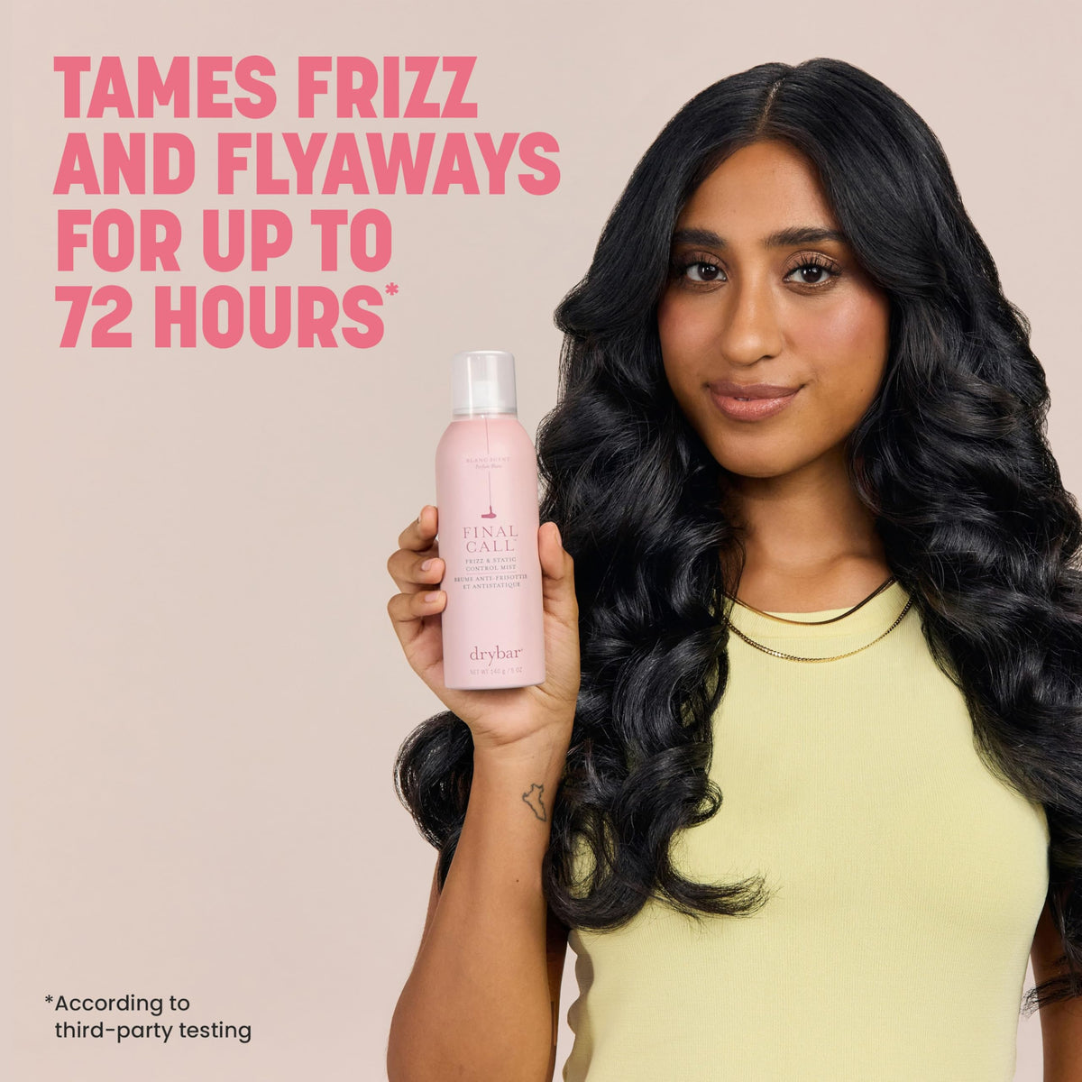 Drybar Final Call frizz mist close-up highlighting shimmering finish