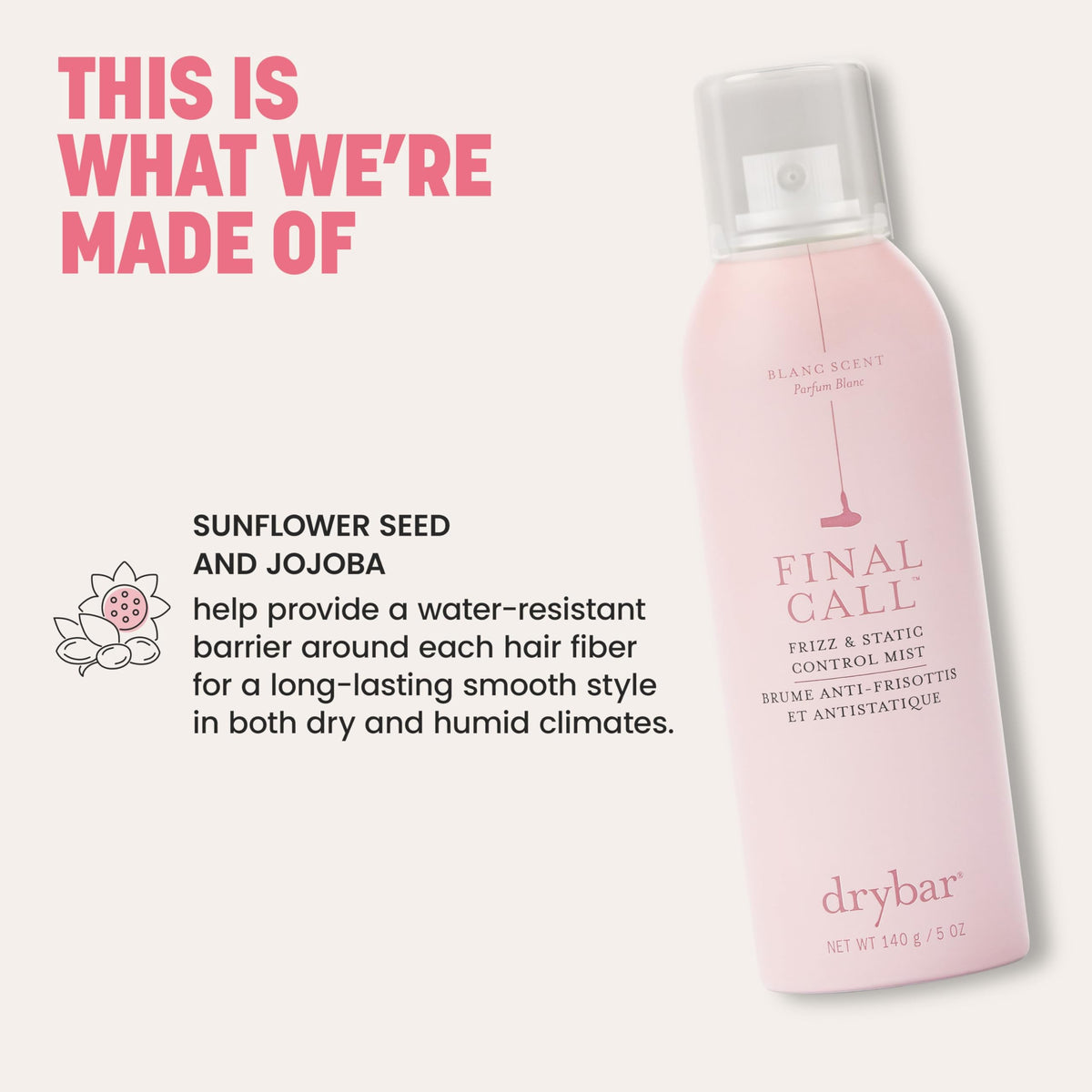 Drybar Final Call frizz mist applied on hair showing instant shine