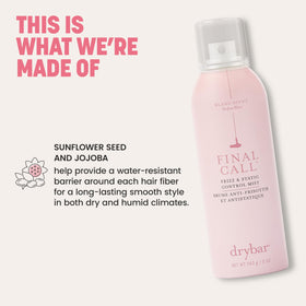 Drybar Final Call frizz mist applied on hair showing instant shine