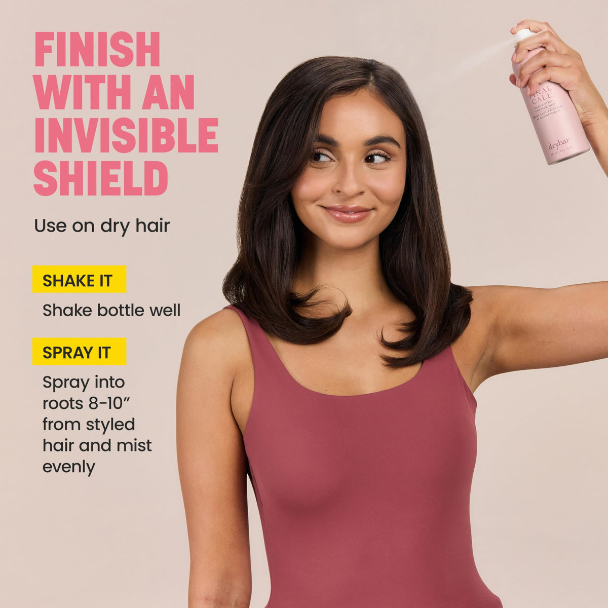 Drybar Final Call frizz mist UV protector close-up for environmental shield