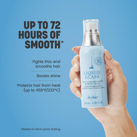 Close-up of Drybar Liquid Glass texture showing quick-absorbing formula.